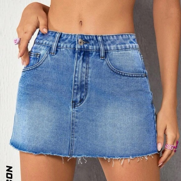Raw Hem Denim Mini Skirt - Picture 1 of 2